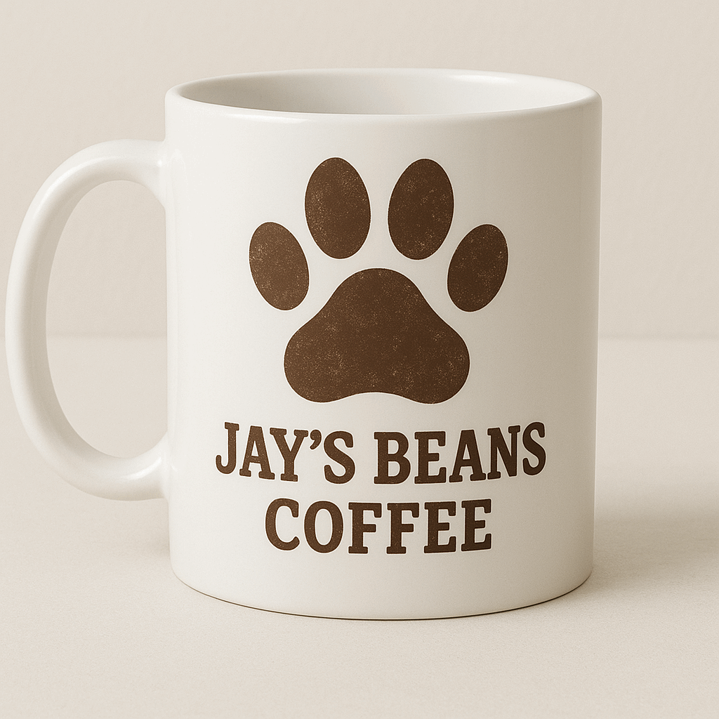Jay's Beans Coffee Paw Print Coffee Mug