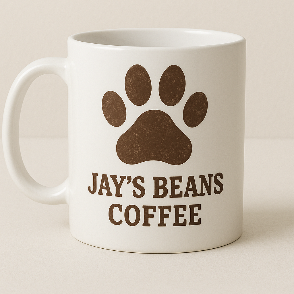 Jay's Beans Coffee Paw Print Coffee Mug