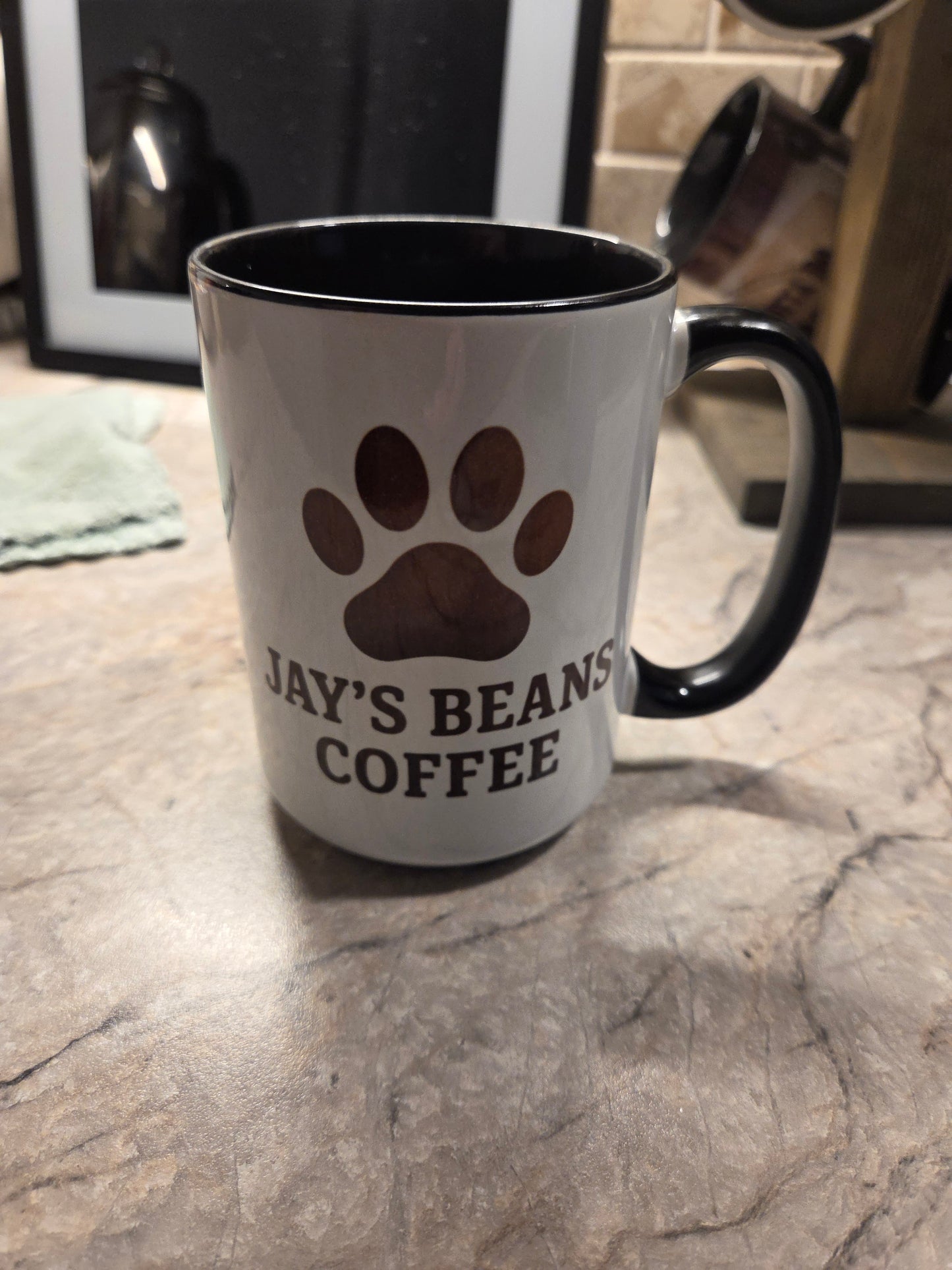 Jay's Beans Coffee Paw Print Coffee Mug
